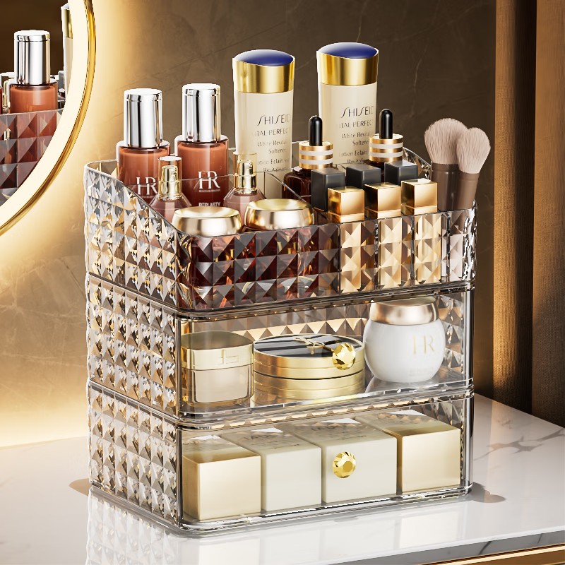 网红化妆品收纳盒宿舍桌面防尘家用整理箱轻奢梳妆台护肤品置物架