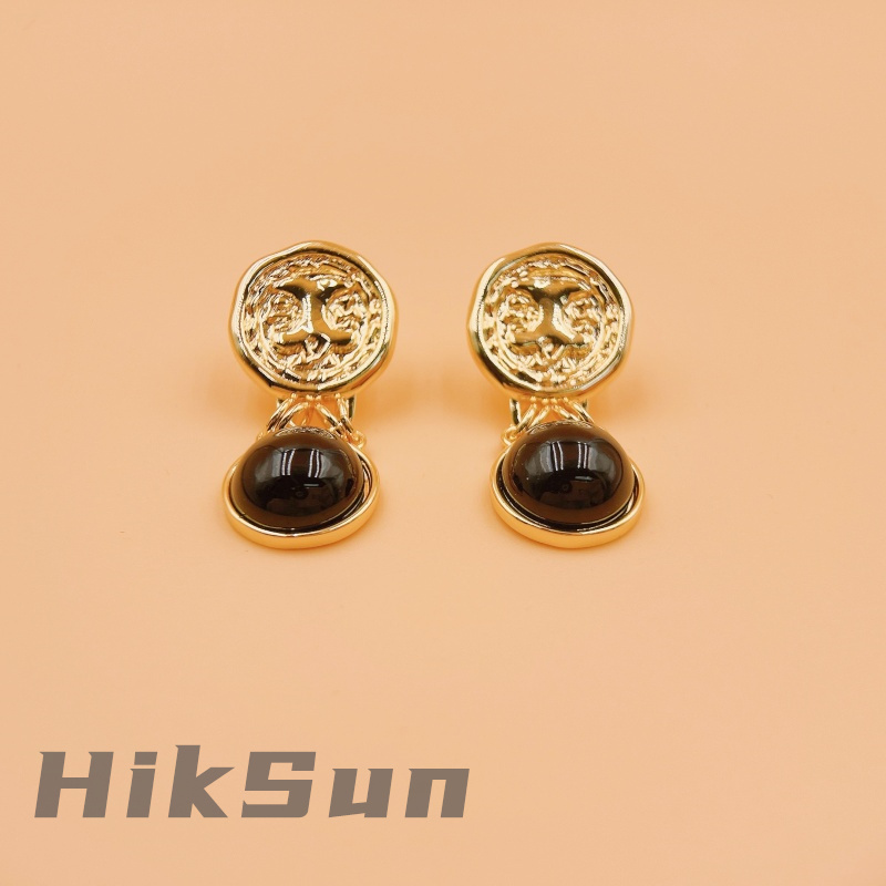 铜合金耳饰 【1513】中古手工金属黑色复古耳钉