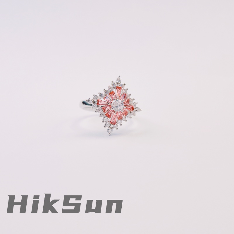 铜合金合成锆石戒指 【1451】菱形粉色锆石戒指轻奢