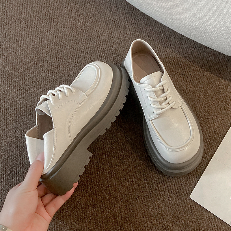 秀识 2023春季新款系带潮流百搭小香风时尚厚底纯色两穿乐福鞋