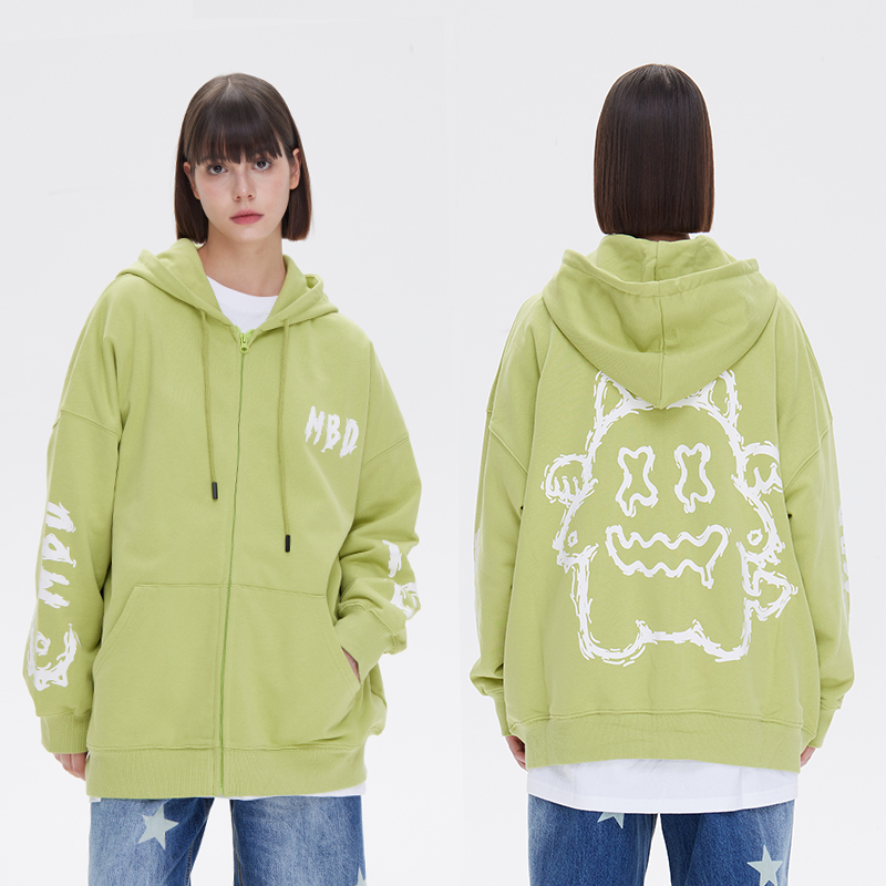 MBD小恶魔笑脸秋季开衫外套男女潮牌情侣宽松连帽卫衣oversize