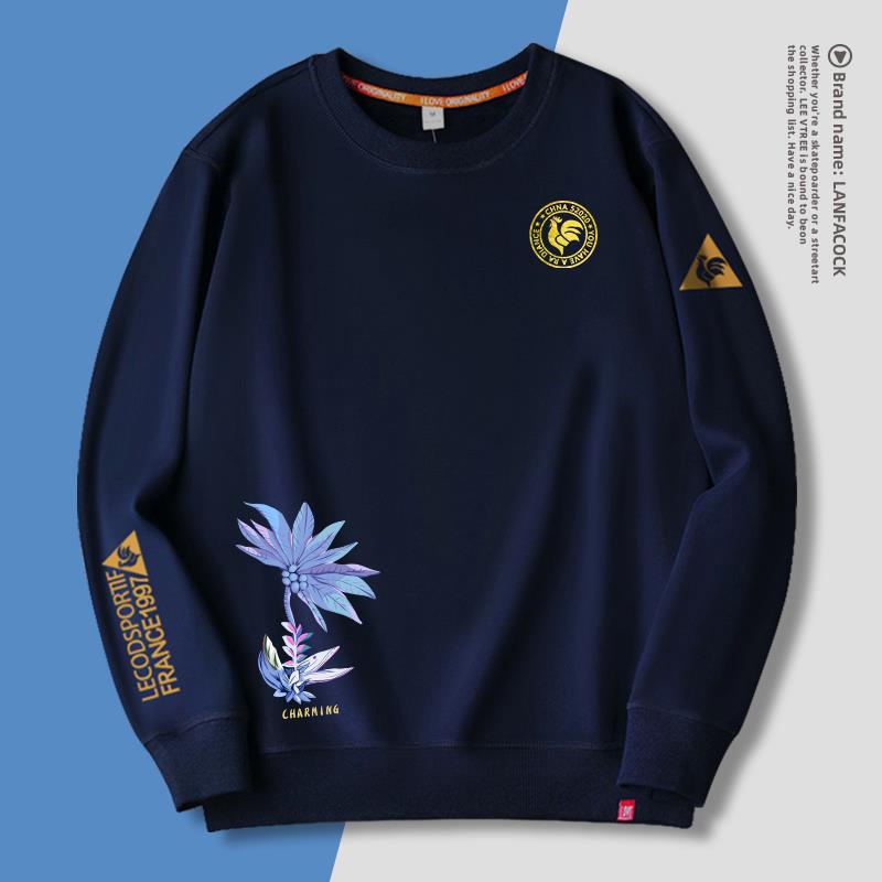 法国公鸡卫衣男加绒国潮2023新款无帽大码圆领套头衣服长袖秋冬款