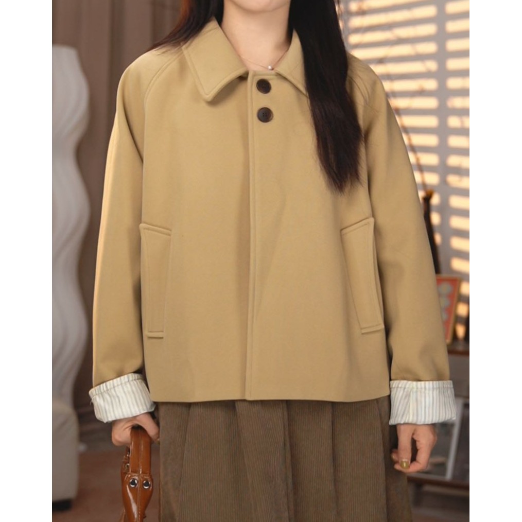 圆圆 【德拉小姐-短】 翻领宽松呢外套（短款） YY 5701