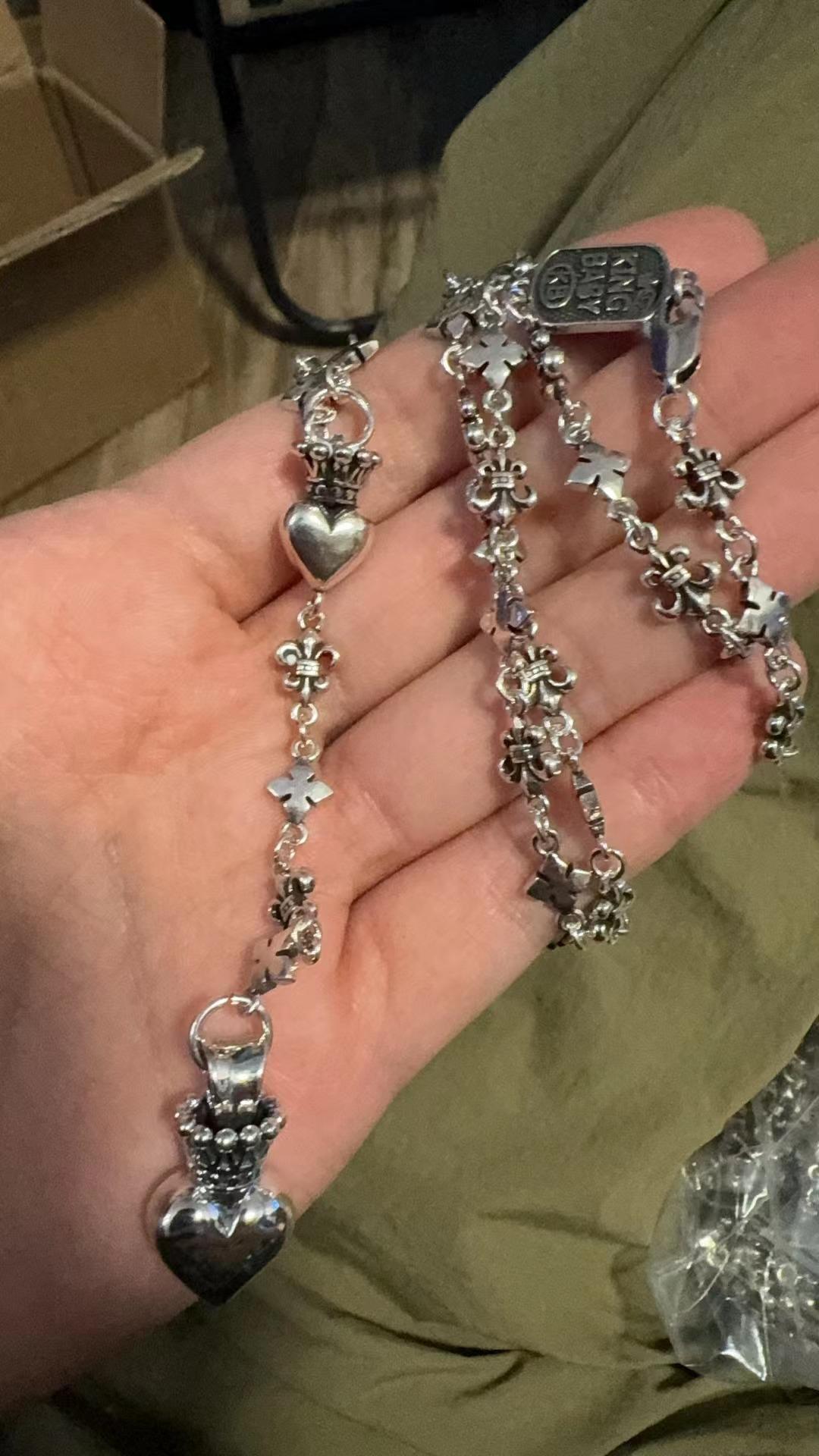 合金项链 【kb船锚皇冠爱心吊坠项链】手工吊坠时尚百搭黑色黑色