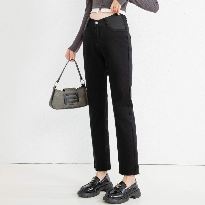 孕妇牛仔裤秋冬款外穿烟管裤冬季加绒黑色百搭孕早期春秋装长裤子