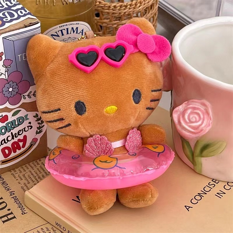 非金属吊坠 游泳圈kitty挂件黑皮夏日创意个性公仔玩偶女包网红