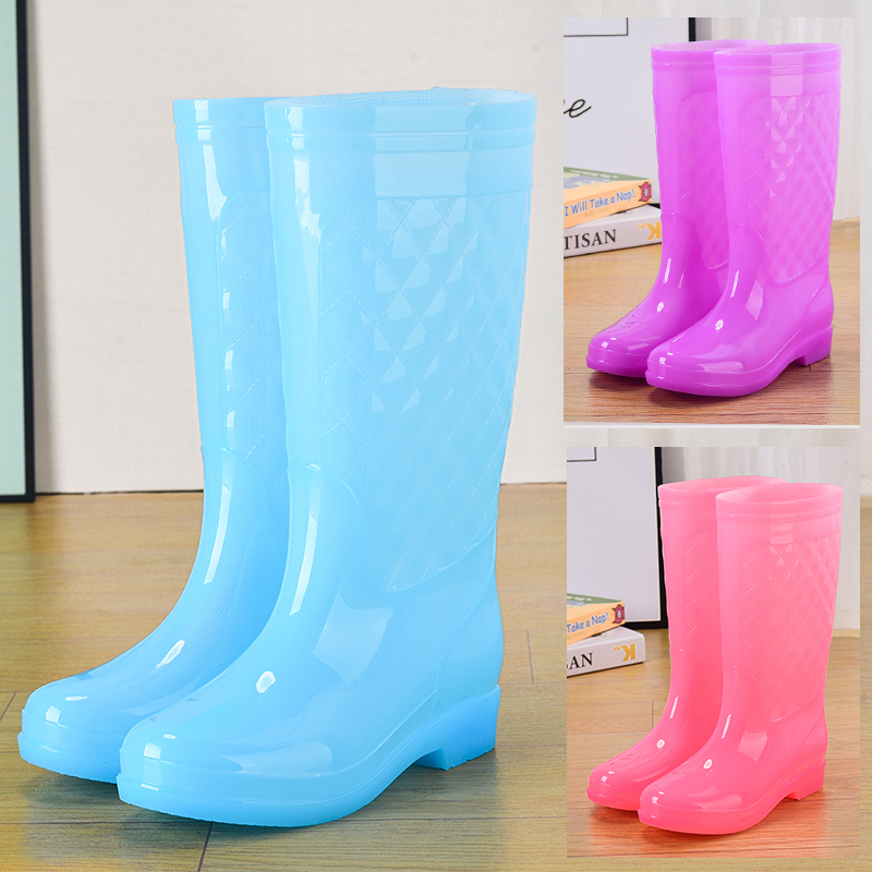 百丽纯爱时尚雨鞋水靴防滑雨靴透明加厚胶鞋高筒果冻防水鞋套鞋女