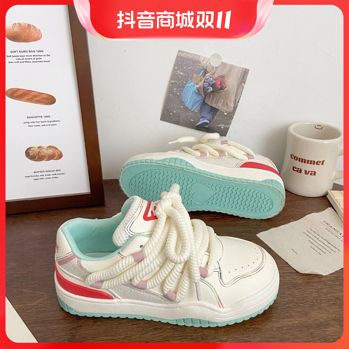 百丽纯爱脏辫小众原创设计板鞋女ins超火百搭运动休闲面包鞋2023