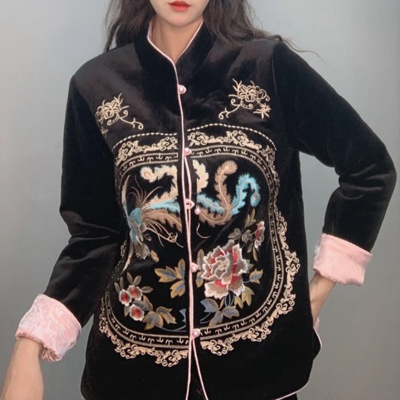 重工刺绣+高密绒 新中式秋装女装国风外套女秋冬绣花丝绒休闲上衣