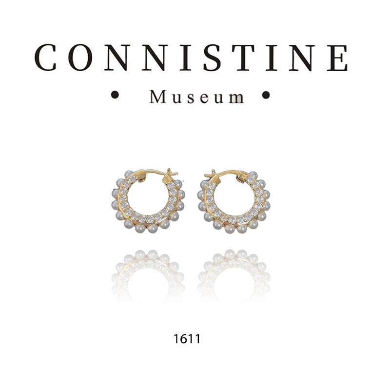 铜合金耳饰 1611精致镶嵌百搭法式气质轻奢时尚白色小众简约ins