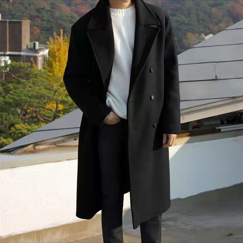 【小扬哥专属】韩版风衣男中长款潮流宽松过膝英伦双排扣外套秋冬