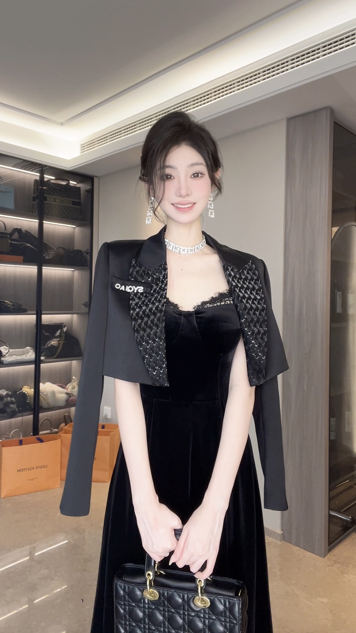 【暗号】黑色PU皮拼接西装短外套女高级感小西服DYYK-23071226