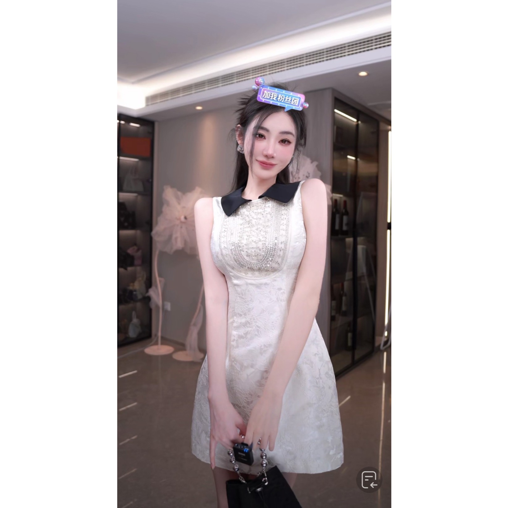 【雅乔定制】百亿千金 重工镶珠娃娃领无袖连衣裙DYYK-23061169