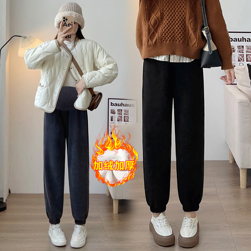 孕晚期冬款孕妇装冬季加厚欧棉绒高品质外穿休闲裤孕妇裤托腹裤