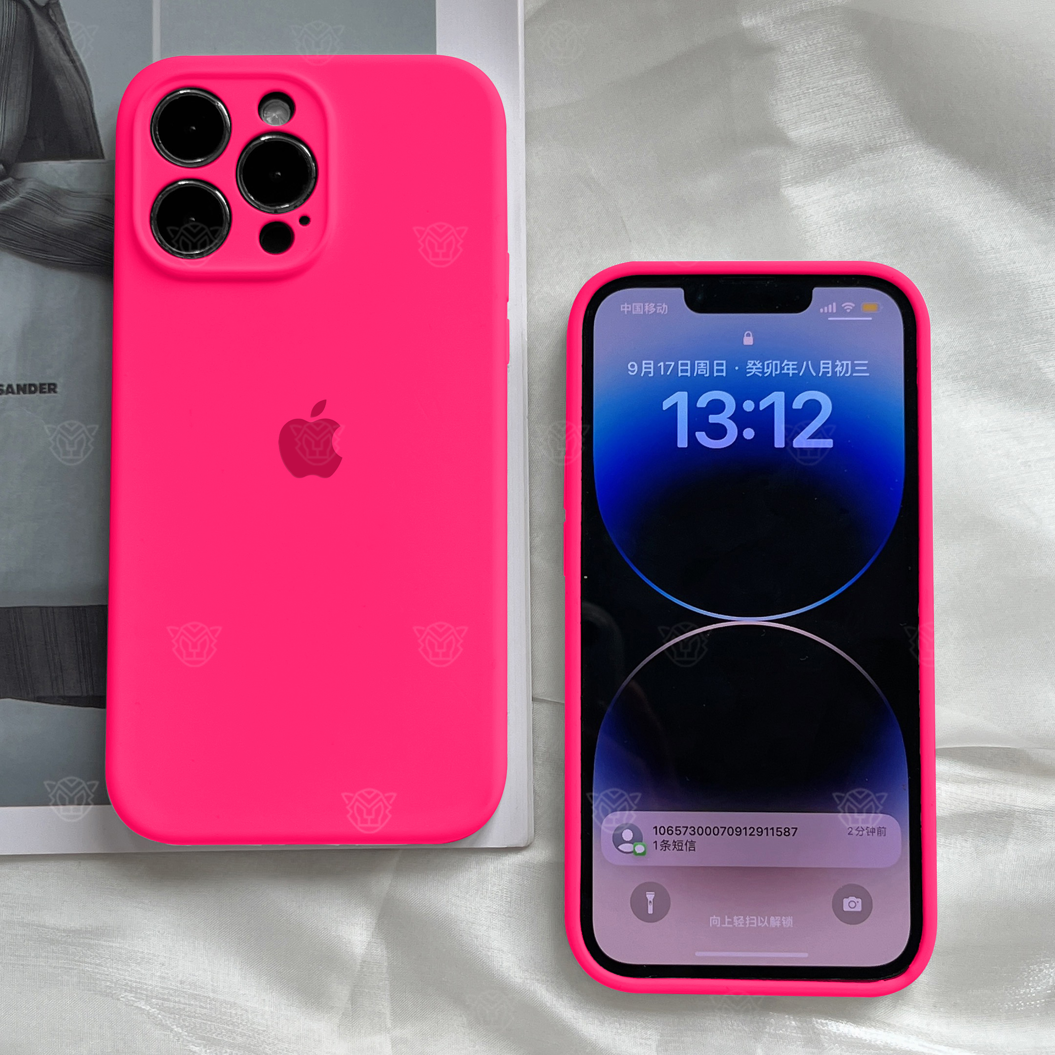 荧光粉苹果15ProMax手机壳液态硅胶iPhone14镜头全包13双卡12女款