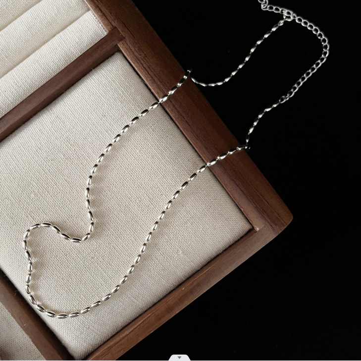 FUSHI/福氏 坠链均925银 【XHO036Y-18】橄榄珠小米项链时尚简约