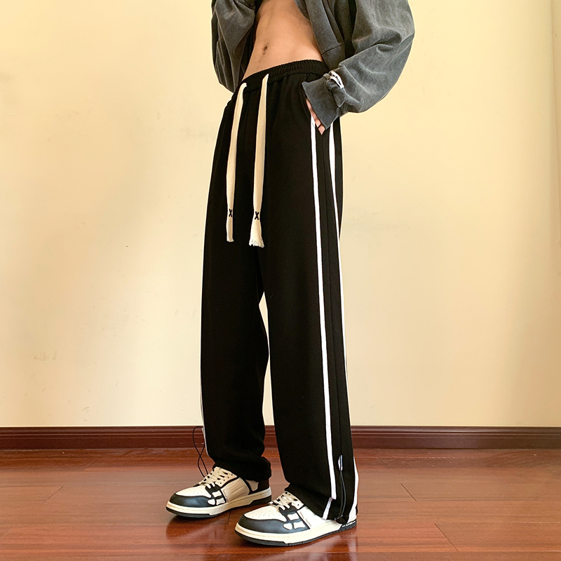 青少年裤子男士春秋宽松潮牌运动休闲长裤高街ins潮流直筒阔腿裤