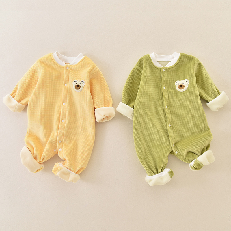 婴儿加绒连体衣加厚保暖衣服新生儿春秋外套哈衣宝宝冬季爬服套装