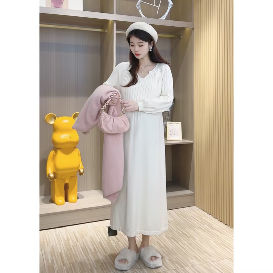X1283#【加粉团送包包 没加没送】连衣裙秋冬宽松显瘦时尚裙子