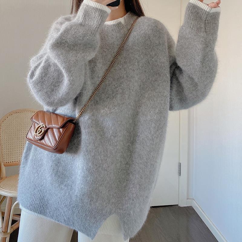 奶慵懒风高级感粉色针织毛衣女秋冬季设计感小众2023新款穿搭加厚