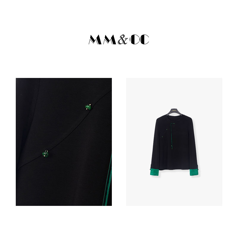 【绿林】新中式国风卫衣女2023冬季加厚斜襟流苏绿袖盘扣上衣E6726