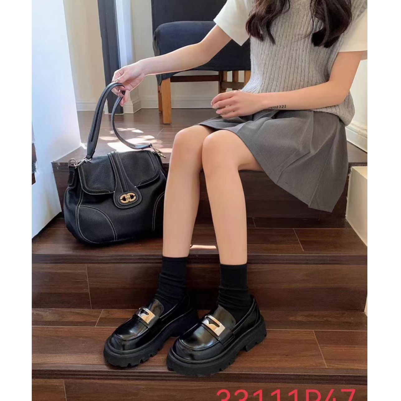 {191}2024新款厚底早春百搭乐福鞋33111P47
