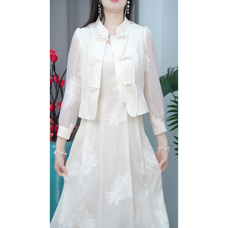 【两件套】新款经典立领显白显瘦气质修身中长款连衣M-5XL