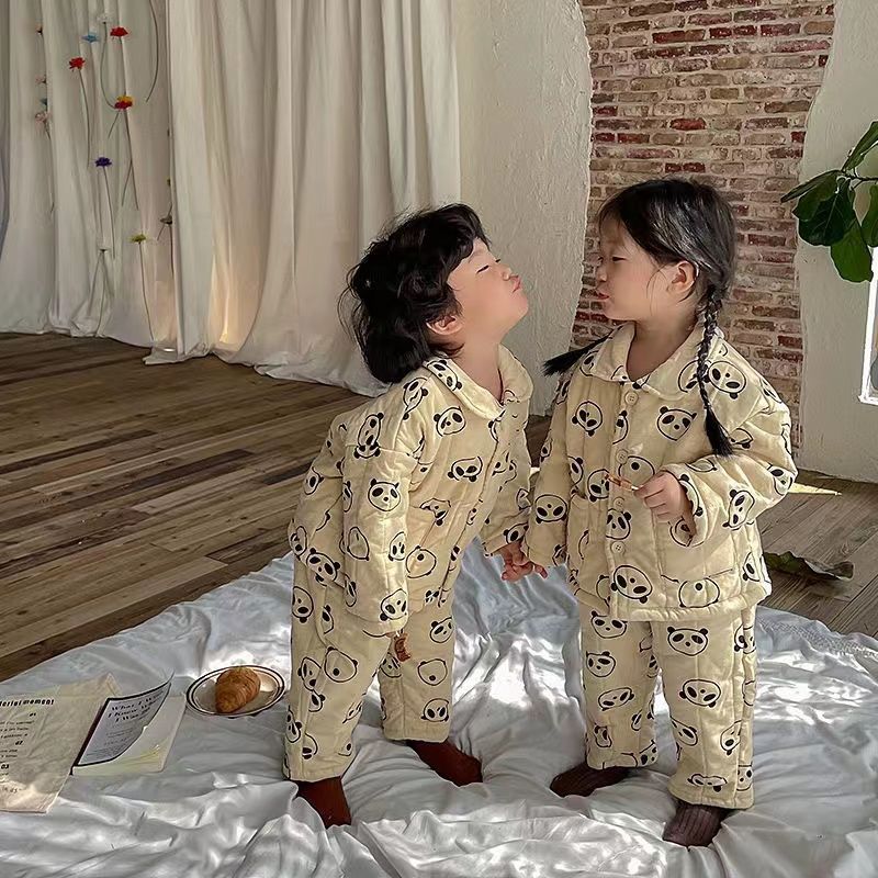 HEELO KOMA2022年满印柔软家居服睡衣夹棉男女童宝宝洋气两件套