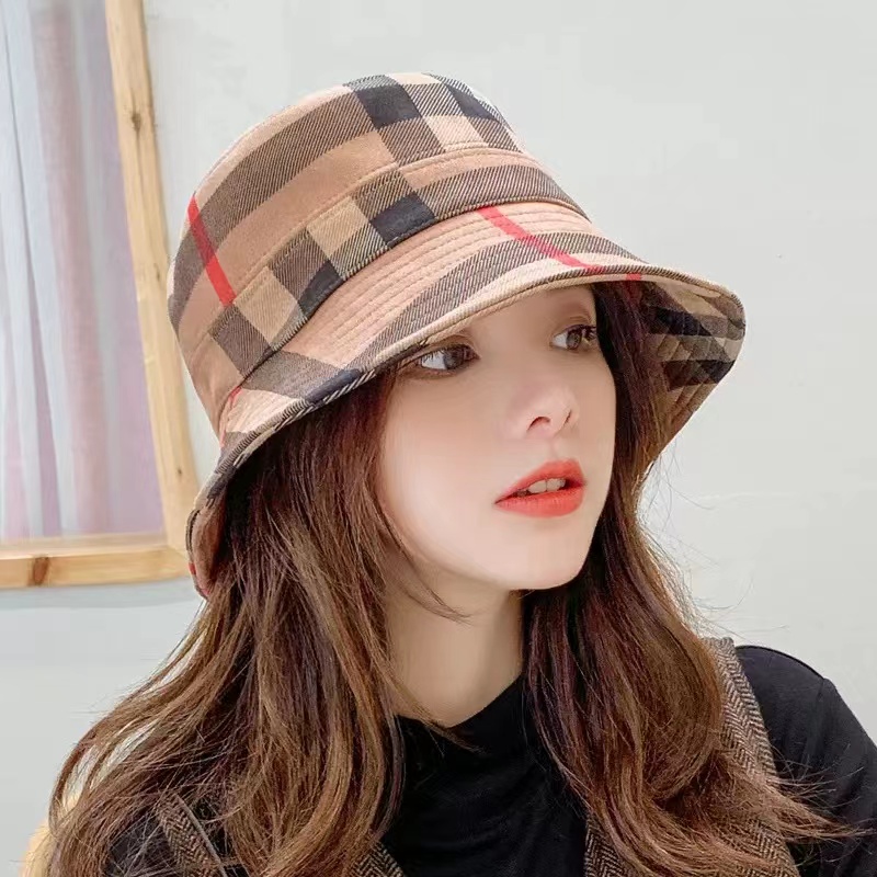 时尚百搭日系渔夫帽秋冬款保暖韩版格纹网红帽子格子帽