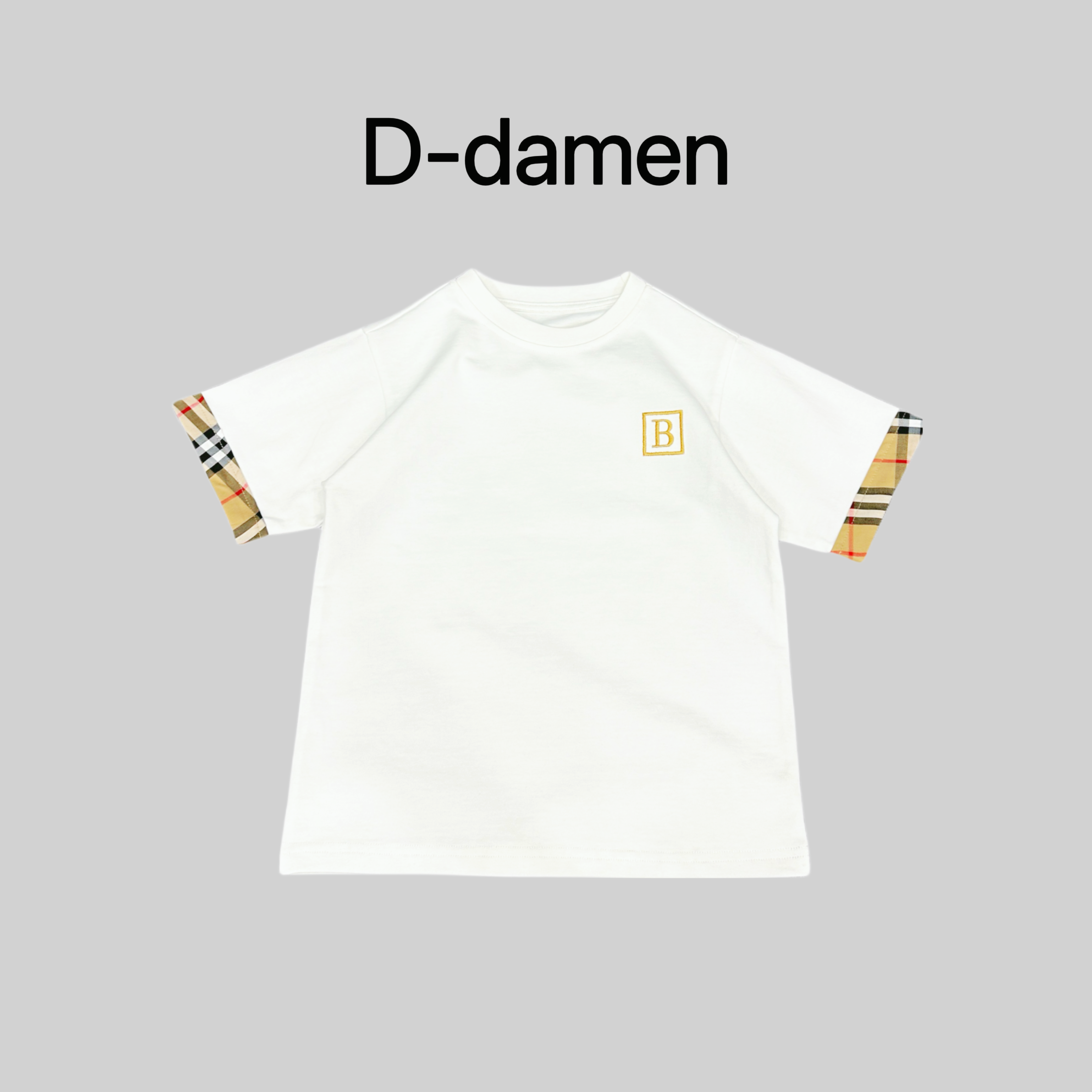 D-damen经典设计师彩格拼色重磅棉圆领中性风上衣夏季儿童短袖T恤