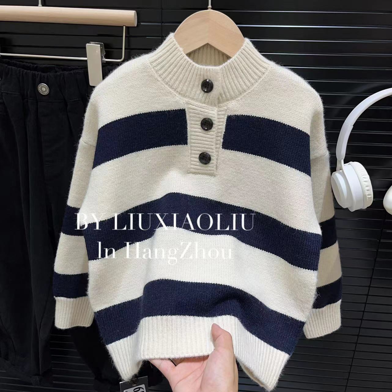 BY LIUXIAOLIU【织海】韩版高货秋季儿童条纹针织毛衣6755