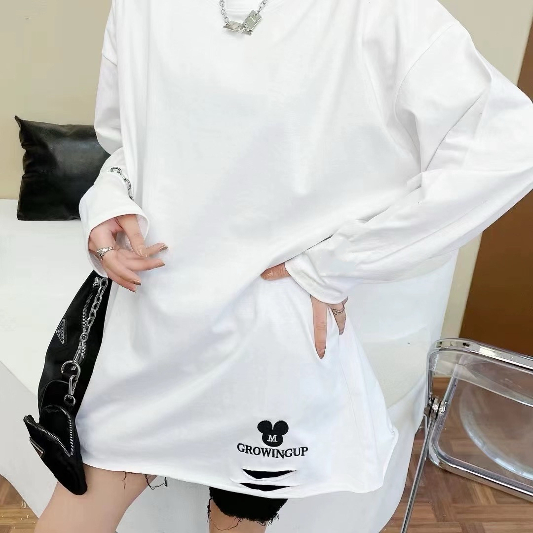 秋冬款刺绣纯色加绒T恤百搭打底外穿长袖休闲上衣23190-1#