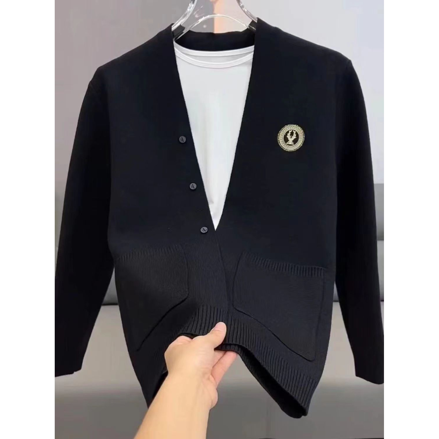 不起球不掉色针织开衫男士休闲时尚潮流简约上档次毛衫#百搭黑色