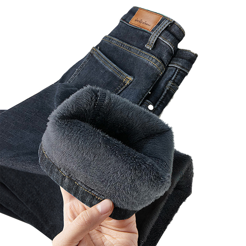 2023冬装新款女装时尚修身高腰加绒直筒牛仔裤S24K6988K