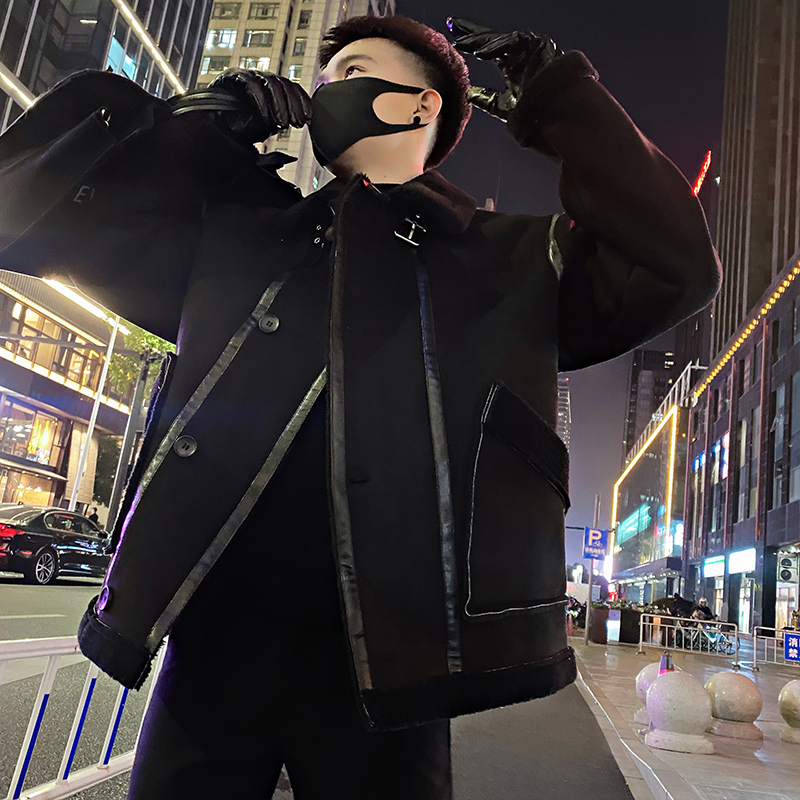 2023新款冬季休闲风爆款棉服皮毛一体潮流颗粒绒加厚立领棉衣外套