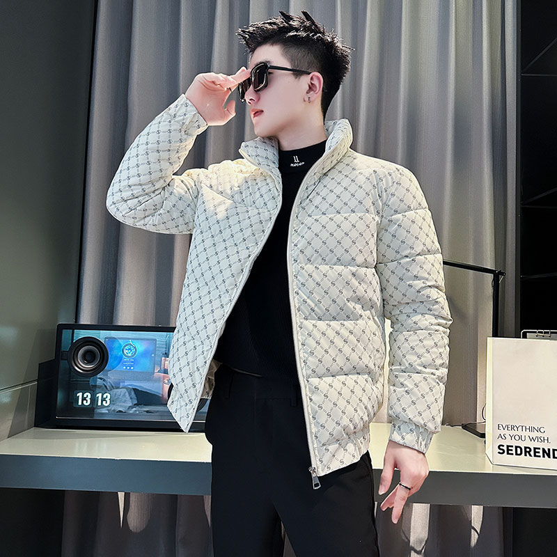 百搭棉服外套男字母冬季高级感男士外套2023新款爆款印花立领棉衣