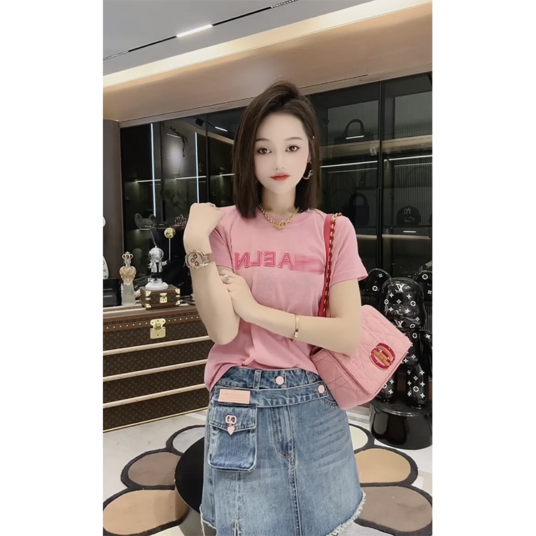 欧洲站实拍2023夏季新款字母时髦简约宽松百搭显瘦短袖T恤女潮