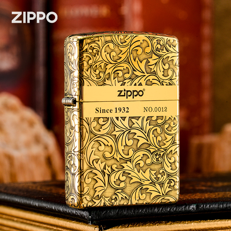 ZIPPO打火机DIY五面黄铜唐草正版防风煤油打火机男士高档礼品正品