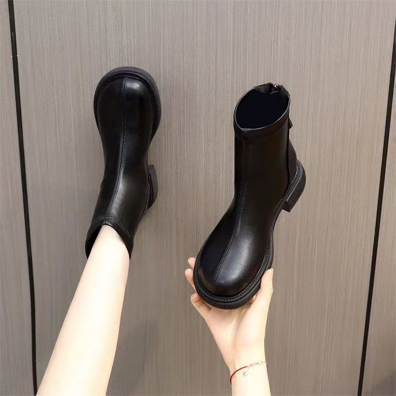 百搭冬季英伦风短靴女平底芒果头518马丁靴g