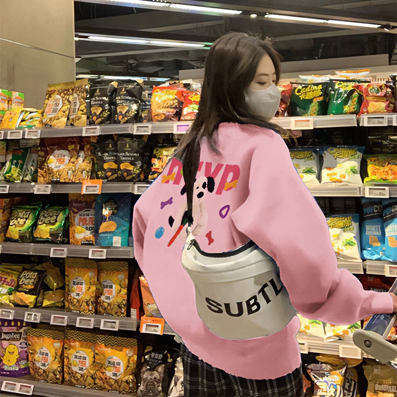 美式复古甜酷卡通小狗印花卫衣女冬秋季宽松oversize百搭长袖上衣