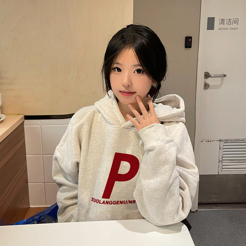 美式复古宽松字母印花连帽长袖卫衣女秋冬高级慵懒风oversize上衣