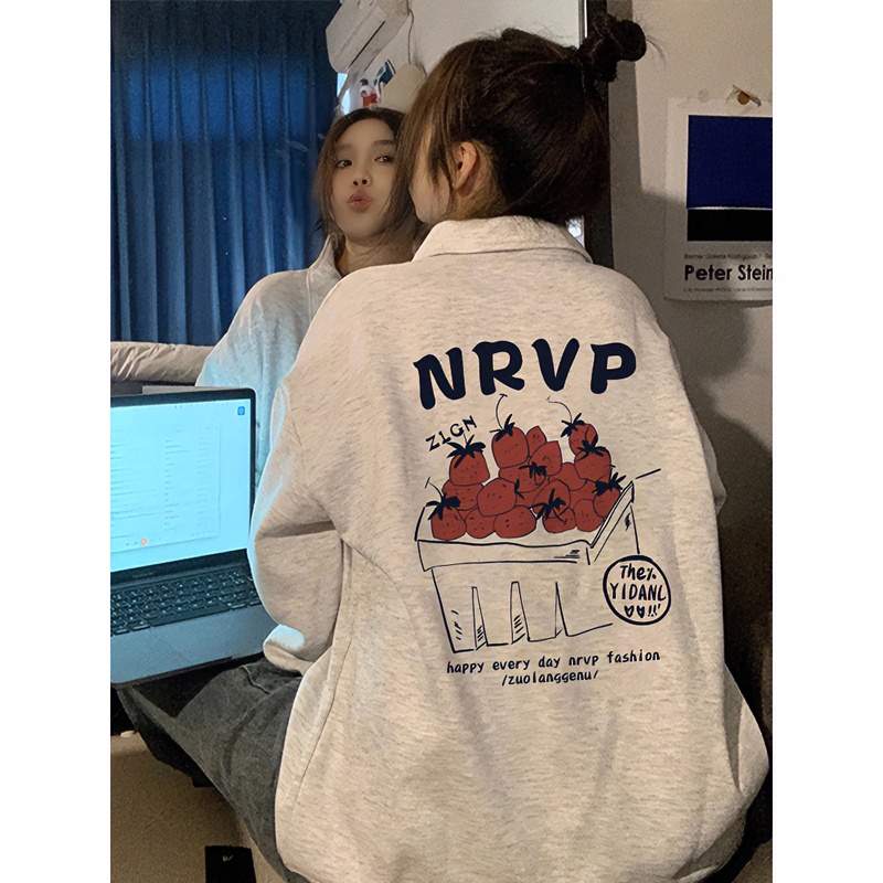 秋冬新款翻领Polo卫衣女韩版半拉链百搭显瘦慵懒长袖上衣宽松外套