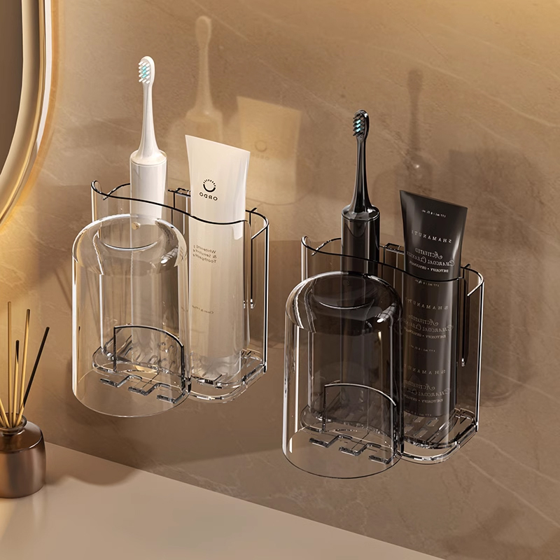 牙杯置物架轻奢免打孔卫生间壁挂牙膏牙刷牙杯沥水置物架卫浴收纳