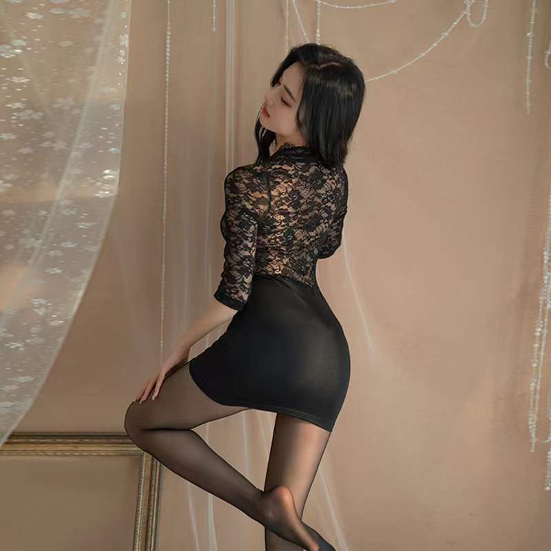 【深V】惹火情调透视免脱紧身包臀裙连体衣OL秘书蕾丝包臀裙显瘦