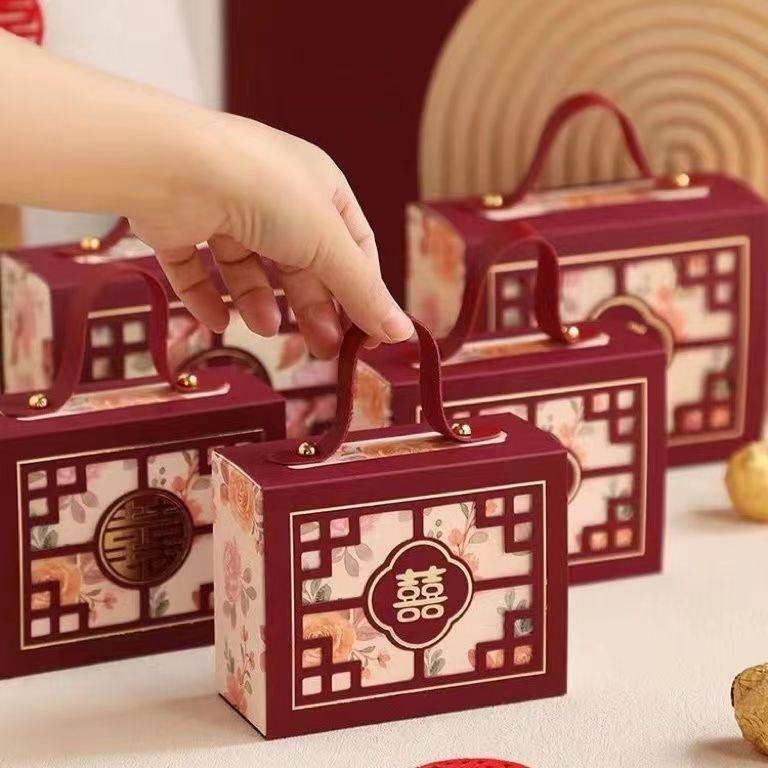 新款手提式喜糖袋子结婚专用中式订婚高级感回礼盒批发加厚高颜值