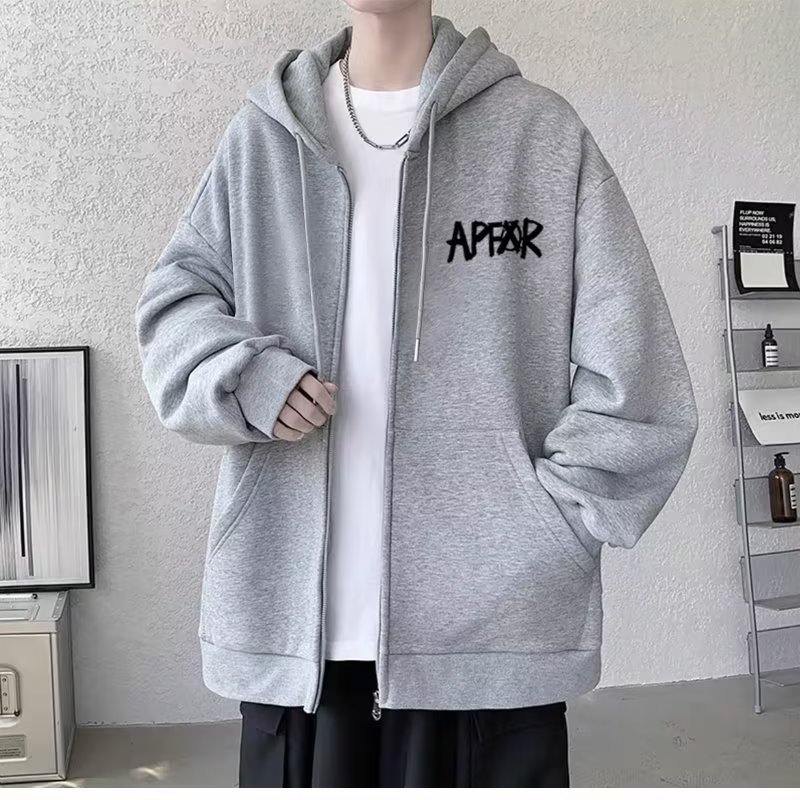 420g重磅秋冬款加绒加厚外套男士秋季连帽拉链开衫卫衣ins潮牌男