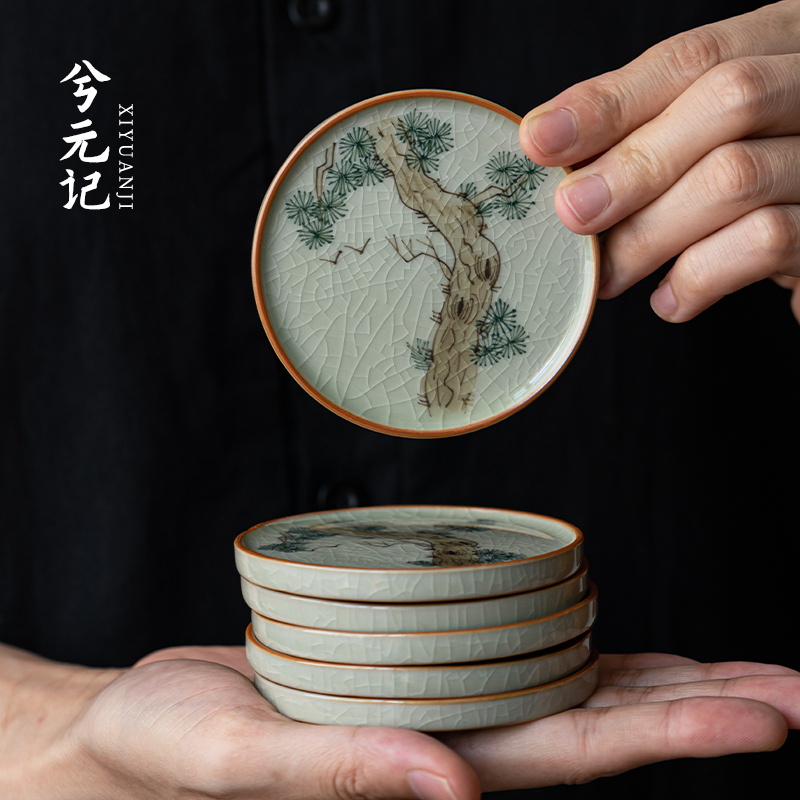兮元记哥窑手绘杯垫陶瓷茶杯垫功夫茶具配件品茗杯防烫隔热茶杯托