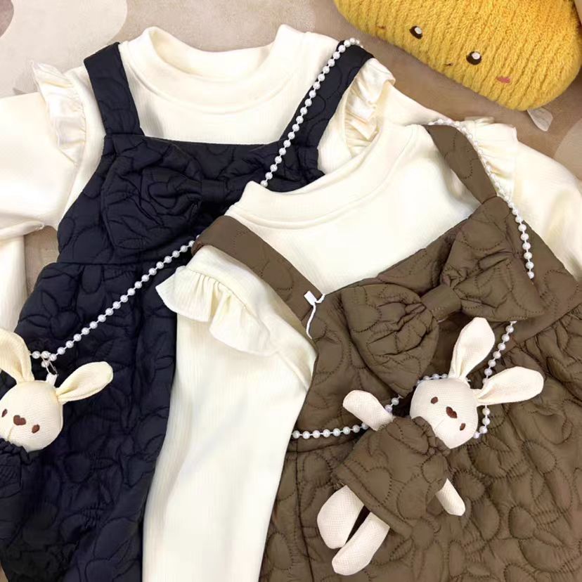 女童2024年款三件套夹棉裙子套装D5237