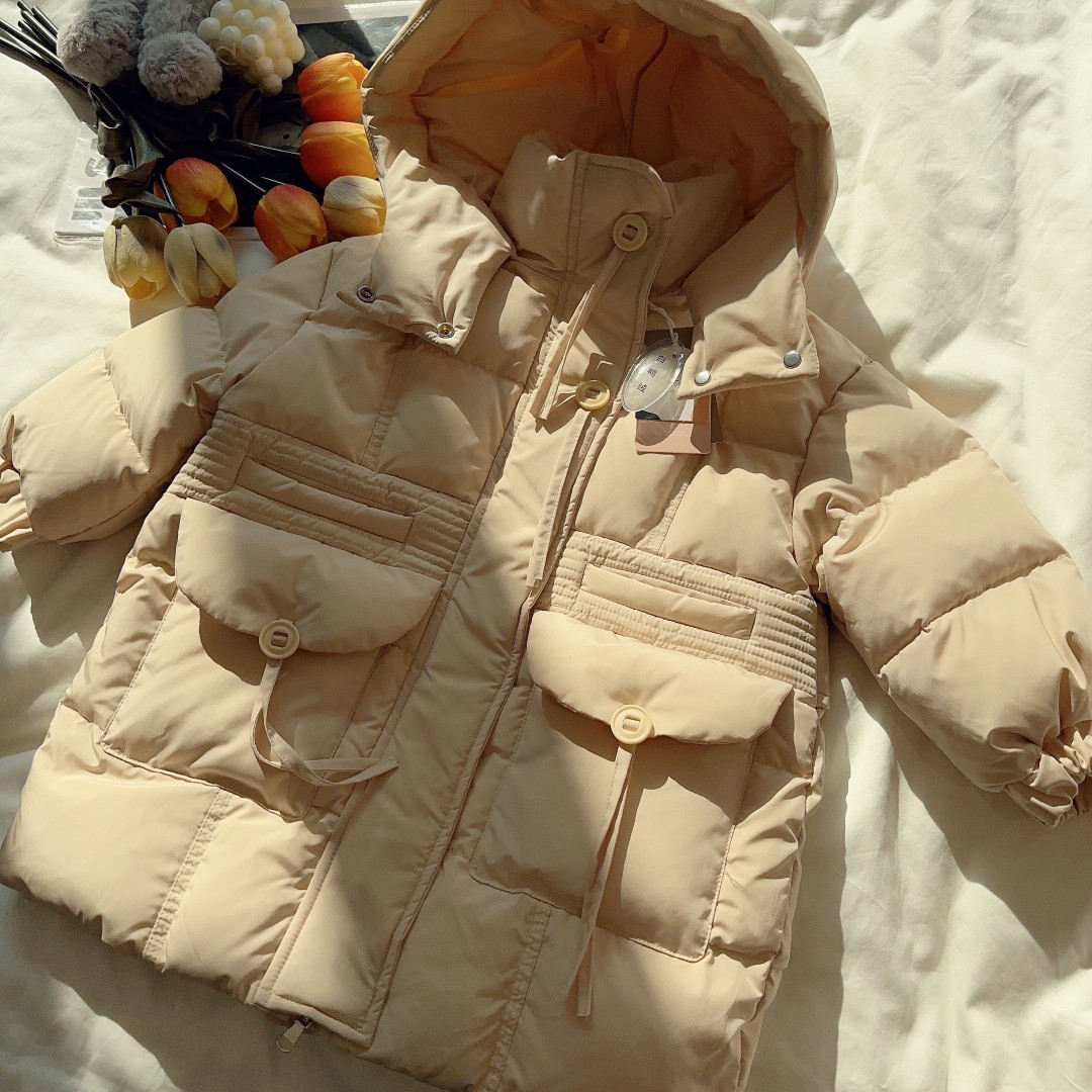 HHkids实体高货不是网销版女童羽绒服2023冬中长款连帽外套FMY444