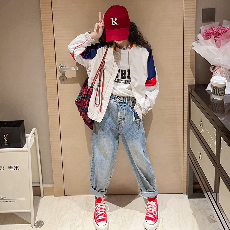 女童棒球服外套秋装2023新款洋气拼色儿童时髦春秋大童6-12岁上衣